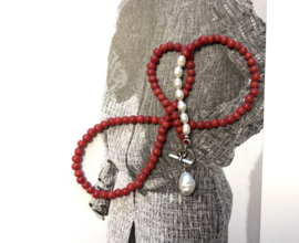 Ketting koraal met parels/zilver