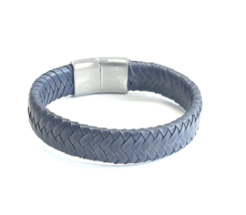 Heren armband gevlochten leer jeans 15mm