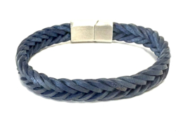 Heren armband blauw leer fishtail gevlochten