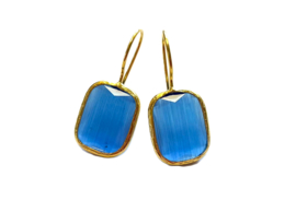 Oorbellen cateye steen rechthoek blauw