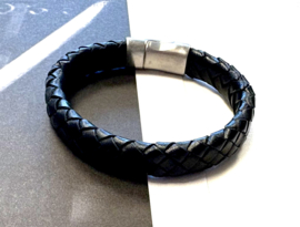 Heren armband gevlochten leer zwart 10mm