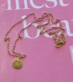 Ketting ballchain roze smiley