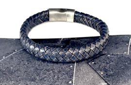 Heren armband gevlochten leer  jeans 10mm