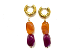 Earrings with purple and cognac acrylic beads