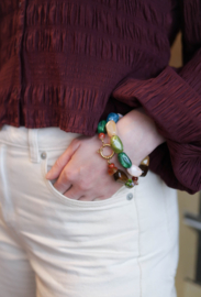 Armband kralen mix acryl/natuursteen geel/groen/bruin