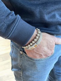 Heren armband stainless steel zilveren kralen groot