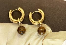 Oorringen goud met tijgeroog
