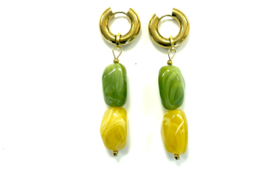 Earrings with green and yellow acrylic beads