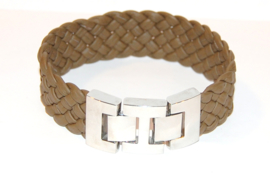 Heren armband gevlochten nappa leer  breed army