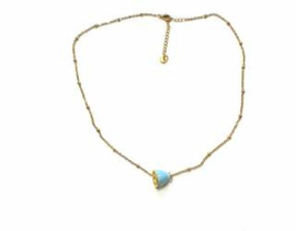 Ketting stainless steel goud met licht blauw theekopje