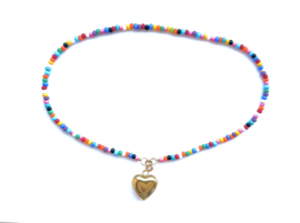 Ketting multicolor groot gouden hart