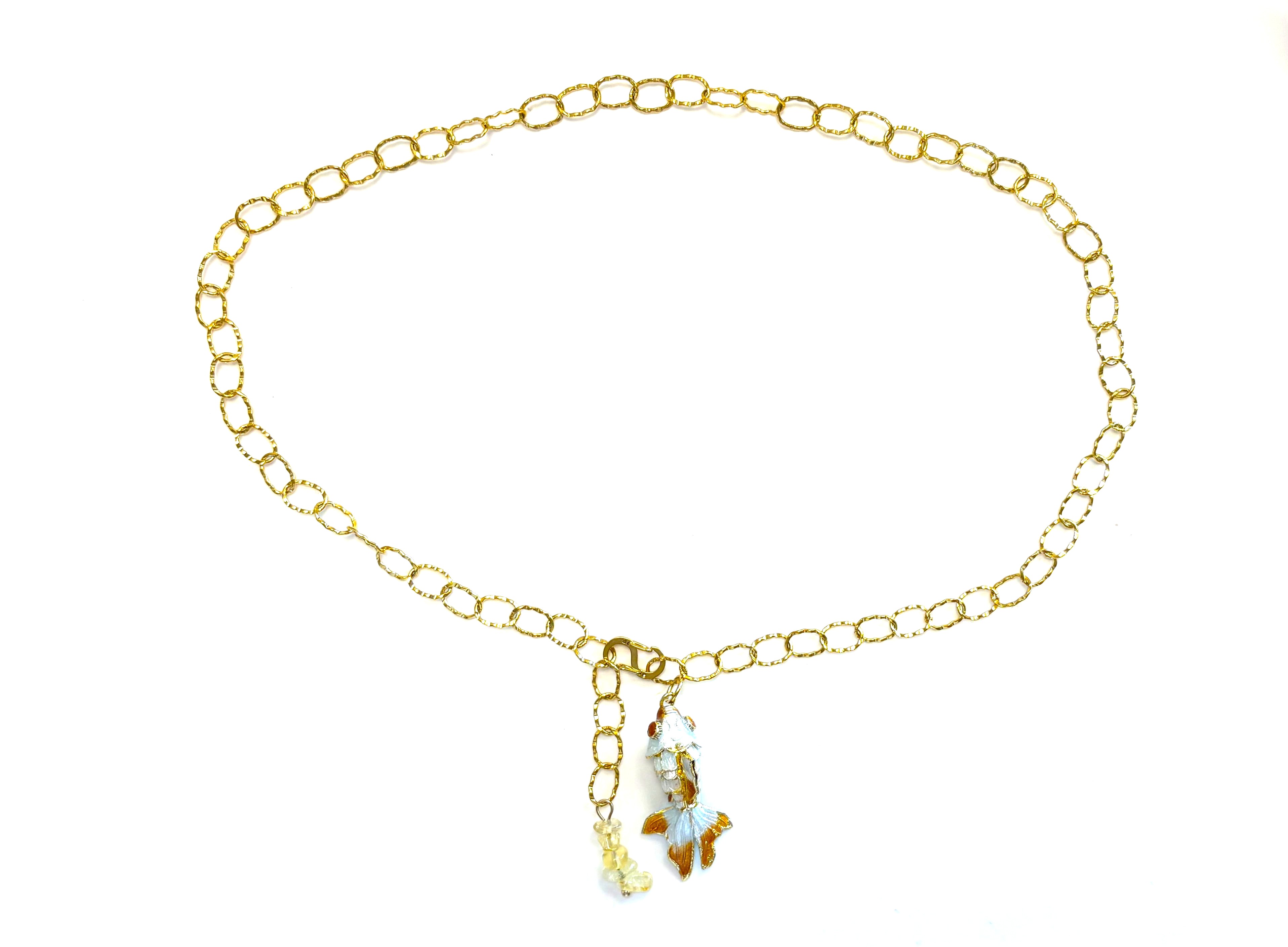 Ketting vis emaille cloisonné met citrien