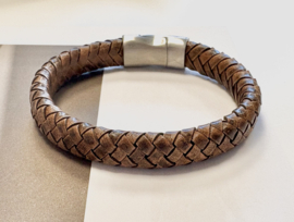 Heren armband gevlochten leer cognac bruin