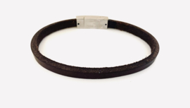 Heren armband leer bruin smal