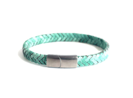 Heren armband gevlochten leer turquoise 8mm