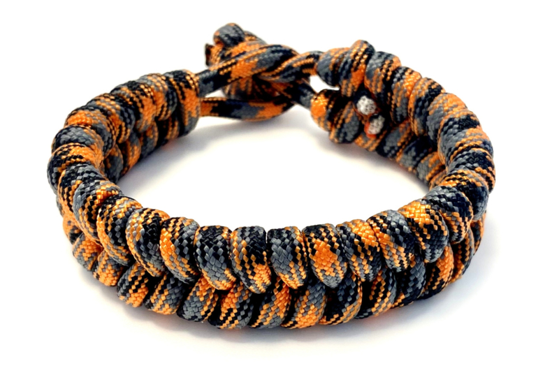 Heren armband gevlochten paracord zwart/grijs/oranje