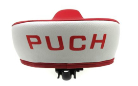 Zadel voor Puch Maxi - dikke versie - rood met wit en rode inscriptie PUCH