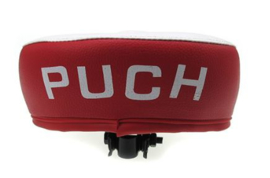 Zadel voor Puch Maxi - dikke versie -wit met rood en witte inscriptie PUCH