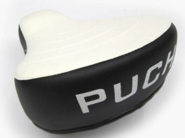 Zadel voor Puch Maxi - dikke versie -wit met zwart en witte inscriptie PUCH
