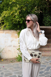 EMBROIDERED WAFFLE BLOUSE