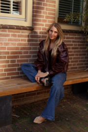 BURGUNDY LEATHER LOOK JACKET