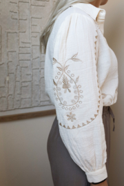 EMBROIDERED WAFFLE BLOUSE