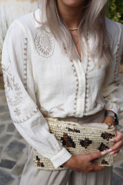 EMBROIDERED WAFFLE BLOUSE