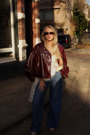 BURGUNDY LEATHER LOOK JACKET