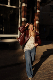 BURGUNDY LEATHER LOOK JACKET