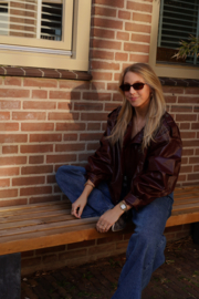 BURGUNDY LEATHER LOOK JACKET