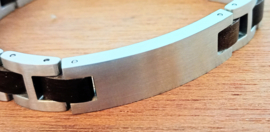 Armband edelstaal ebben hout graveerplaat (zwart)
