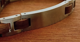 Armband edelstaal hout walnoot graveerplaat
