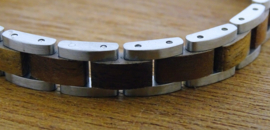 Armband edelstaal hout walnoot smal