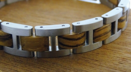 Armband edelstaal Zebra hout