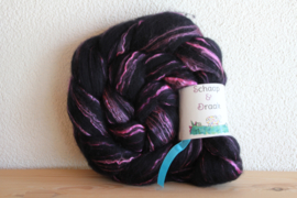 Zwart Merino/Zijde - effen fluo roze