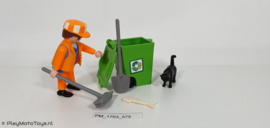 Playmobil 3196 - Straatveger met vuilcontainer en poes,  gebruikt.