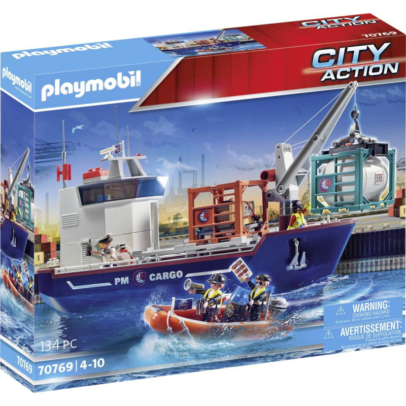 Playmobil 70769 - Groot containerschip met douaneboot