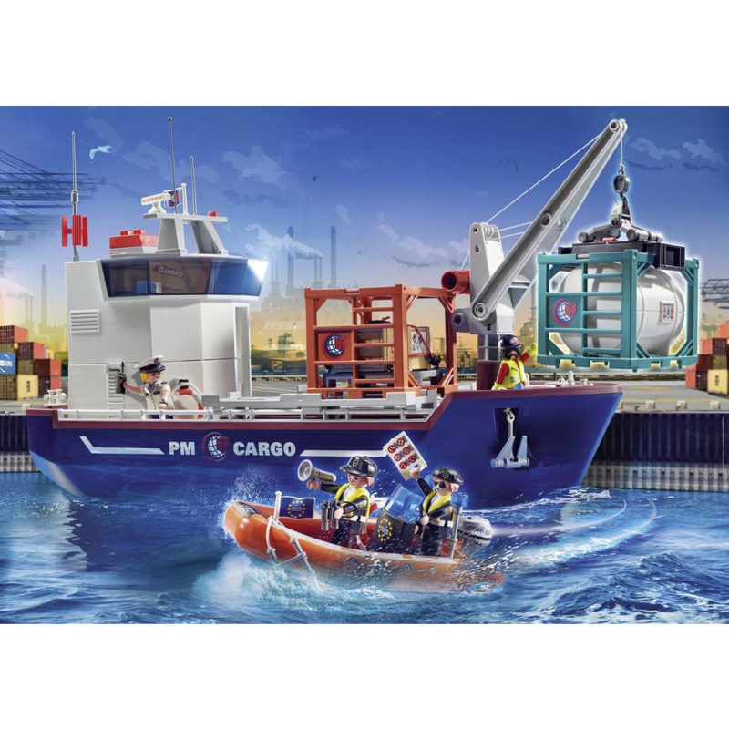 Playmobil Groot containerschip met douaneboot