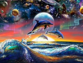 Full Diamond painting dolfijnen met planeten  40 x 50 cm
