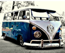 Full Diamond painting donkerblauw VW busje 20 x 25 + 30 x 40