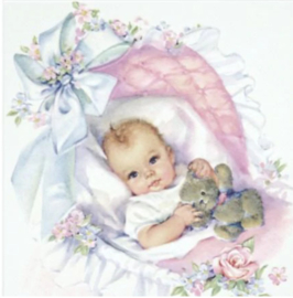 Full Diamond Painting babymeisje in wiegje 40 x 40 cm