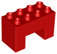 Lego Duplo bouwsteen 2x4x2 met inkeping 2x2 aan onderkant rood 6394