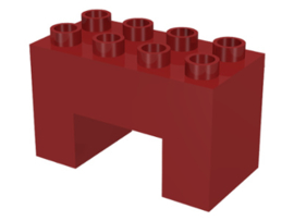 Duplo bouwsteen 2x4x2 met inkeping 2x2 aan onderkant donker rood 6394