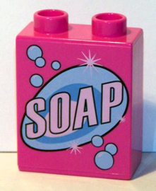 Lego Duplo blokje 1x2x2 Donker Roze met Zeep / Soap tekst 4066pb323