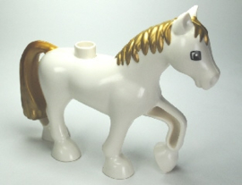Lego Duplo paard wit met goude manen en staart