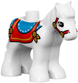 Duplo paard  veulen wit met blauw rood zadel