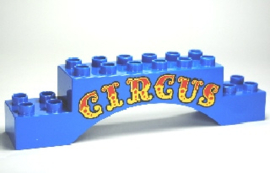 Lego Duplo blok 2x10x2 Boog met 'CIRCUS' Rood en Geel Patroon  51704pb06