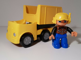 Lego Duplo geel autootje met kiep bak en bouwvakker