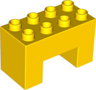 Duplo bouwsteen 2x4x2 met inkeping 2x2 aan onderkant geel 6394