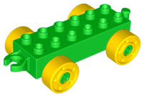 Lego Duplo auto/trein aanhanger 2x6 licht groen met gele wielen met bouten 11248c01